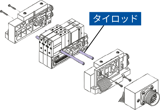 タイロッドタイプマニホールドをタイロッドおよび接合金具により連結(jié)。マニホールドのねじれに強(qiáng)い。